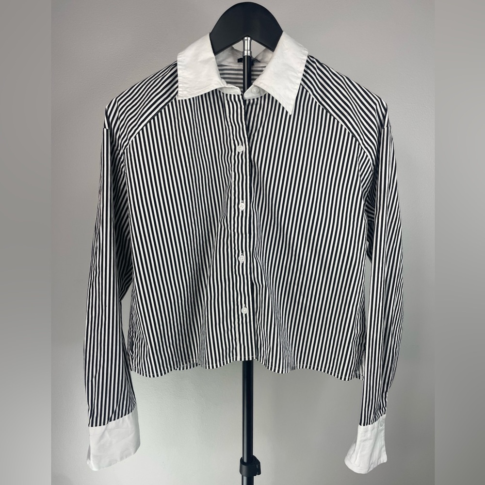 Express Black and White Striped Boyfriend‎ Portofino Button-Up Shirt XS